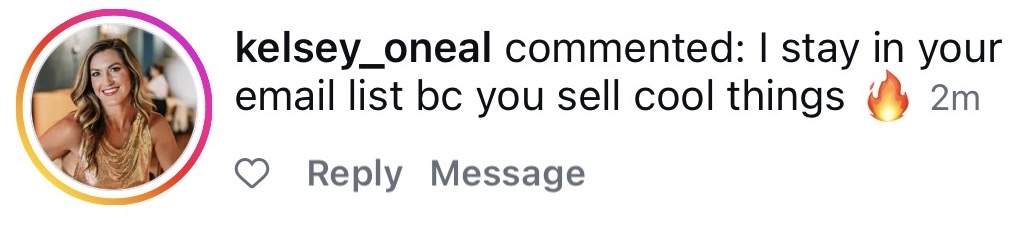 kelsey_oneal commented: I stay in your email list bc you sell cool things